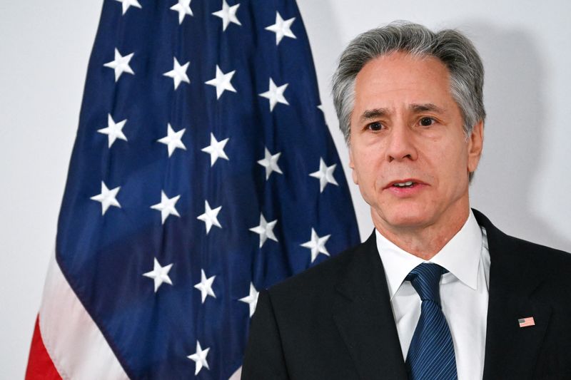 &copy; Reuters. FILE PHOTO: U.S. Secretary of State Antony Blinken looks on as he receives the Royal Order of the Polar Star, given to foreign citizens and stateless persons for extraordinary efforts for Swedish interests, ahead of the start of the 31st Organization for 