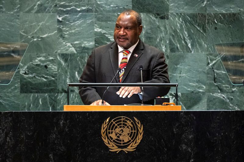 &copy; Reuters. FILE PHOTO: Prime Minister of Papua New Guinea James Marape addresses the 79th United Nations General Assembly at U.N. headquarters in New York, U.S., September 27, 2024.  REUTERS/Eduardo Munoz/File Photo