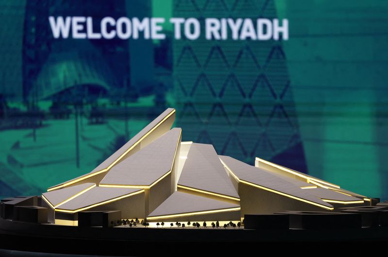 &copy; Reuters. Soccer Football - FIFA expected to confirm Saudi Arabia as 2034 World Cup hosts - Riyadh, Saudi Arabia - December 11, 2024 A model of the proposed Roshn Stadium is seen inside the Saudi Arabia World Cup bid exhibition REUTERS/Hamad I Mohammed