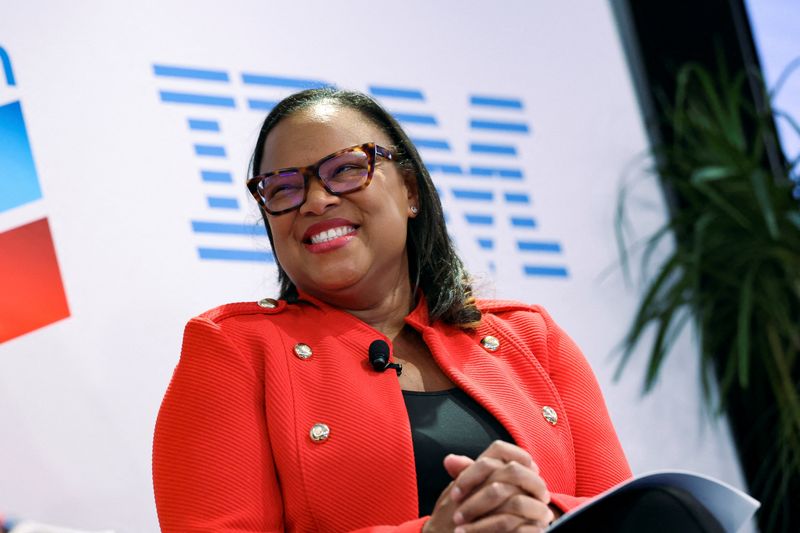 © Reuters. Kristin Johnson, Commissioner of the Commodity Futures Trading Commission, reacts during the Reuters NEXT conference, in New York City, New York, U.S., December 11, 2024. REUTERS/Brendan McDermid