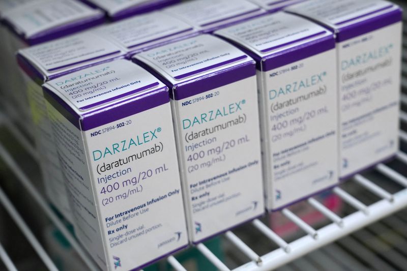 &copy; Reuters. Boxes of Darzalex are seen at the Huntsman Cancer Institute at the University of Utah in Salt Lake City, Utah, U.S., July 22, 2022.  REUTERS/George Frey/File Photo