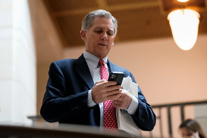 &copy; Reuters. FILE PHOTO: U.S. Representative French Hill (R-AR) walks to a House Permanent Select Committee on Intelligence meeting on Capitol Hill in Washington, U.S., February 7, 2023. REUTERS/Elizabeth Frantz/File photo