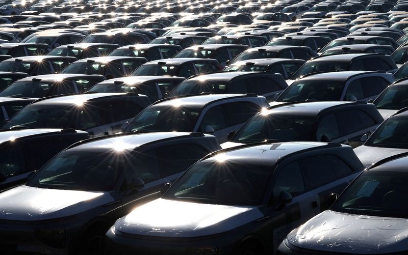 &copy; Reuters. FILE PHOTO: New cars, among them China-built electric vehicles of the company Xpeng, are seen parked in the port of Zeebrugge, Belgium, October 24, 2024. REUTERS/Yves Herman/File Photo