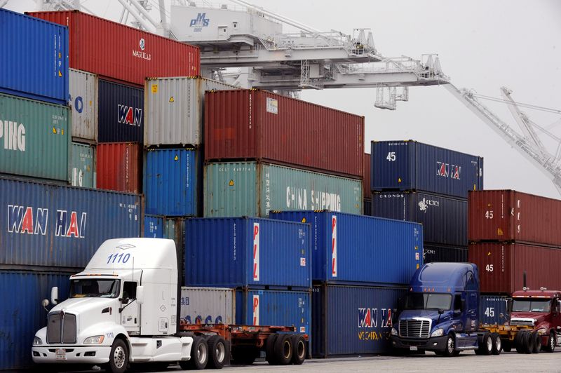 &copy; Reuters. FILE PHOTO: Shipping containers at Pier J at the Port of Long Beach wait for processing in Long Beach, California, U.S., April 4, 2018. REUTERS/Bob Riha Jr./File Photo