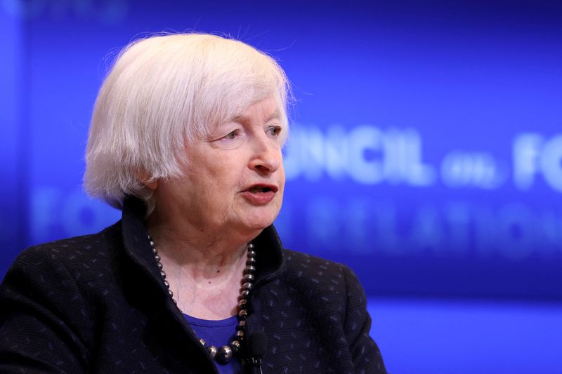 &copy; Reuters. FILE PHOTO: Treasury Secretary Janet Yellen speaks at the Council on Foreign Relations in New York City, U.S., October 17, 2024.  REUTERS/Andrew Kelly/File Photo