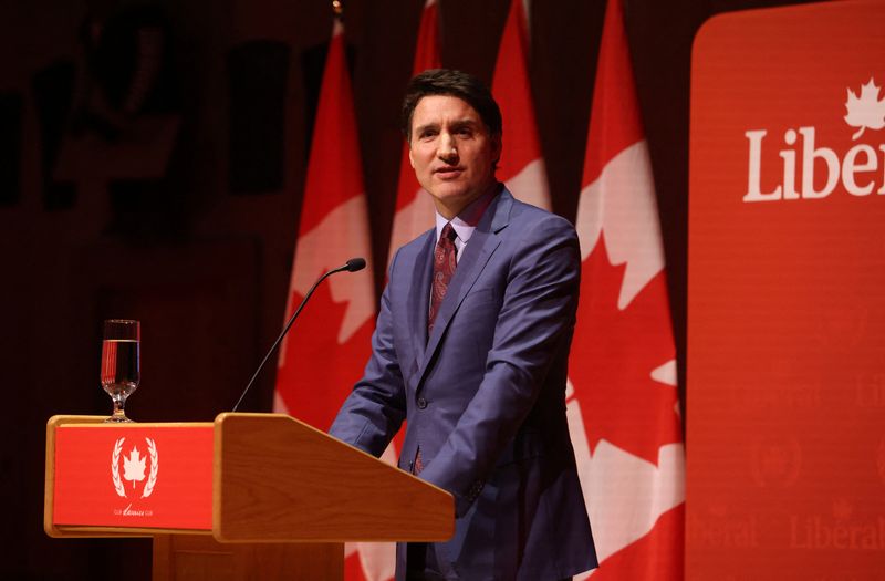 &copy; Reuters. Canada's Prime Minister Justin Trudeau speaks at the Laurier Club holiday party in Gatineau, Quebec, Canada, December 16, 2024.  REUTERS/Patrick Doyle/File photo