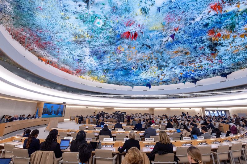 © Reuters. FILE PHOTO: Human Rights Council at the UN in Geneva, Switzerland, February 29, 2024. REUTERS/Denis Balibouse/File Photo