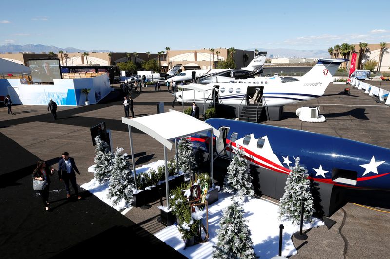 © Reuters. A view of planes at the Textron Aviation, makers of Cessna and Beechcraft brands, booth at the Henderson Executive Airport during the NBAA Business Aviation Convention & Exhibition in Henderson, Nevada, U.S., October 12, 2021.  REUTERS/Steve Marcus/File Photo