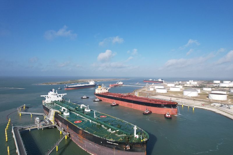 &copy; Reuters. FILE PHOTO: Very Large Crude Carriers (VLCCs) line up at the Port of Corpus Christi, where they are being loaded with crude oil for shipping worldwide, in this handout picture taken July 2022. Port of Corpus Christi/Handout via REUTERS/File Photo