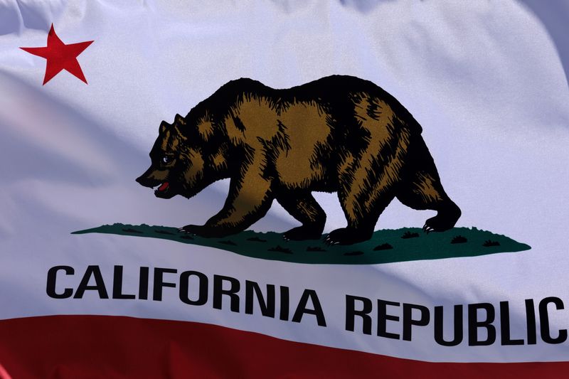 © Reuters. FILE PHOTO: The state flag of California flies on a flag pole in San Diego, California, U.S., October 6, 2017.REUTERS/Mike Blake/File Photo