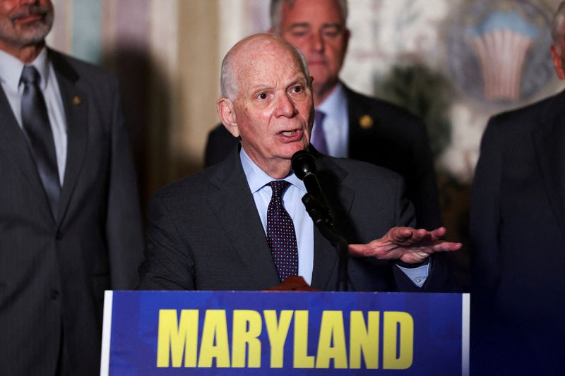 &copy; Reuters. FILE PHOTO: U.S. Senator Ben Cardin (D-MD) speaks alongside members of the Maryland congressional delegation during a press conference regarding the recent collapse of Baltimore, Maryland's Francis Scott Key Bridge, on Capitol Hill in Washington, U.S., Ap