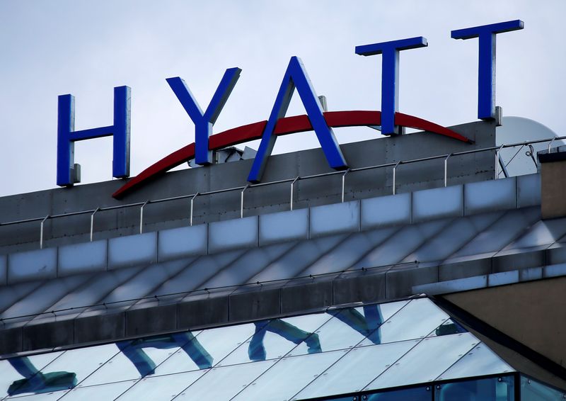 &copy; Reuters. FILE PHOTO: The company's logo is seen on the Ararat Park Hyatt Moscow hotel in central Moscow, Russia, March 23, 2017. REUTERS/Maxim Shemetov/File Photo