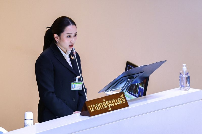 © Reuters. FILE PHOTO: Thailand's Prime Minister Paetongtarn Shinawatra delivers her government's policy proposal to parliament at the Parliament in Bangkok, Thailand, September 12, 2024. REUTERS/Athit Perawongmetha/File Photo