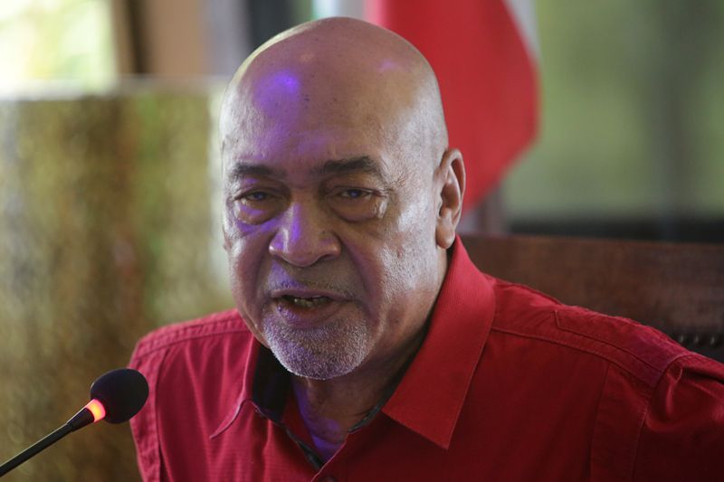 © Reuters. FILE PHOTO: Former Suriname president Desi Bouterse speaks during a news conference in Paramaribo, Suriname August 31, 2021. REUTERS/Ranu Abhelakh/File Photo