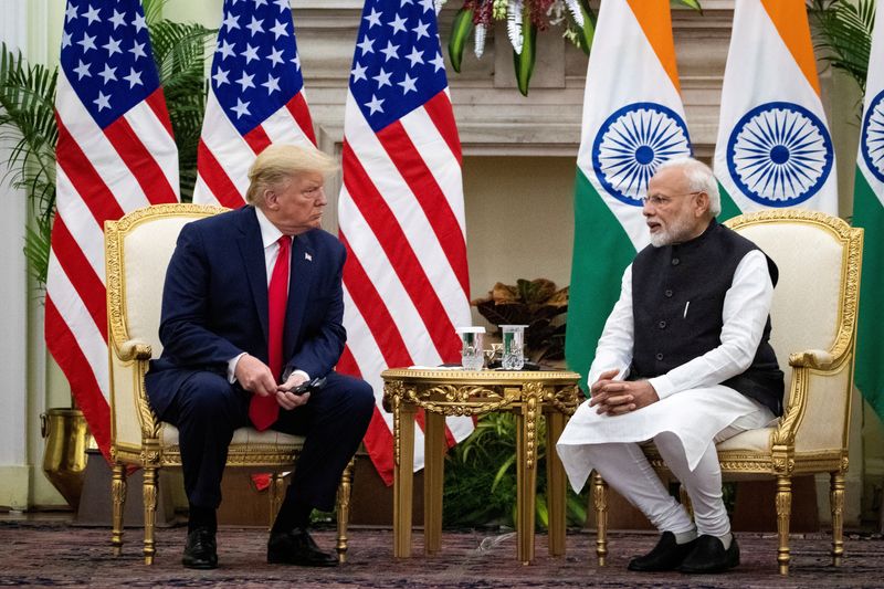 &copy; Reuters. FILE PHOTO: Indian Prime Minister Narendra Modi speaks to U.S. President Donald Trump during a meeting at Hyderabad House in New Delhi, India, February 25, 2020. REUTERS/Al Drago/File Photo