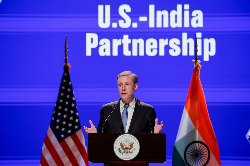 © Reuters. Jake Sullivan, National Security Advisor of the United States, speaks at an event at the Indian Institute of Technology in New Delhi, India, January 6, 2025. REUTERS/Anushree Fadnavis