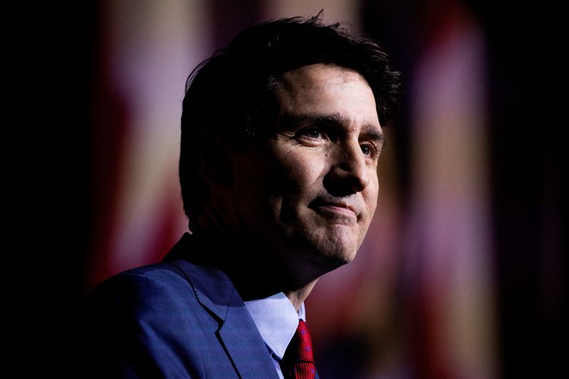 &copy; Reuters. FILE PHOTO: Canada’s Prime Minister Justin Trudeau speaks at the federal Liberal caucus holiday party, the day after Finance Minister Chrystia Freeland unexpectedly resigned, in Ottawa, Ontario, Canada December 17, 2024. REUTERS/Carlos Osorio/File Photo