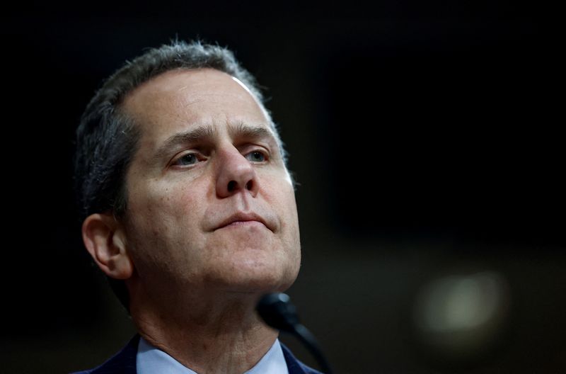 © Reuters. FILE PHOTO: Federal Reserve Board Vice Chair for Supervision, Michael Barr, testifies before a Senate Banking, Housing, and Urban Affairs Committee hearing in the wake of recent bank failures, on Capitol Hill in Washington, U.S., May 18, 2023. REUTERS/Evelyn Hockstein/File Photo