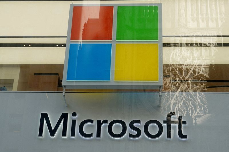 &copy; Reuters. FILE PHOTO: A Microsoft logo is pictured on a store in the Manhattan borough of New York City, New York, U.S., January 25, 2021. REUTERS/Carlo Allegri/File Photo