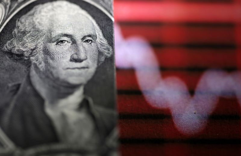 © Reuters. PHOTO: A US dollar bill in front of a stock chart is seen in this picture taken June 12, 2022. REUTERS/Dado Ruvic/Illustration/File Photo