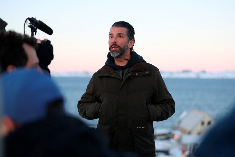 © Reuters. Donald Trump Jr. visits Nuuk, Greenland, on Tuesday, January 7, 2025. Emil Stach/Ritzau Scanpix/via REUTERS