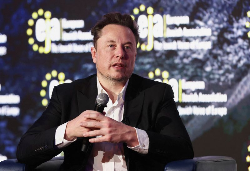 &copy; Reuters. FILE PHOTO: Tesla CEO Elon Musk attends a conference organized by the European Jewish Association in Krakow, Poland, on January 22, 2024. REUTERS/Lukasz Glowala/File Photo