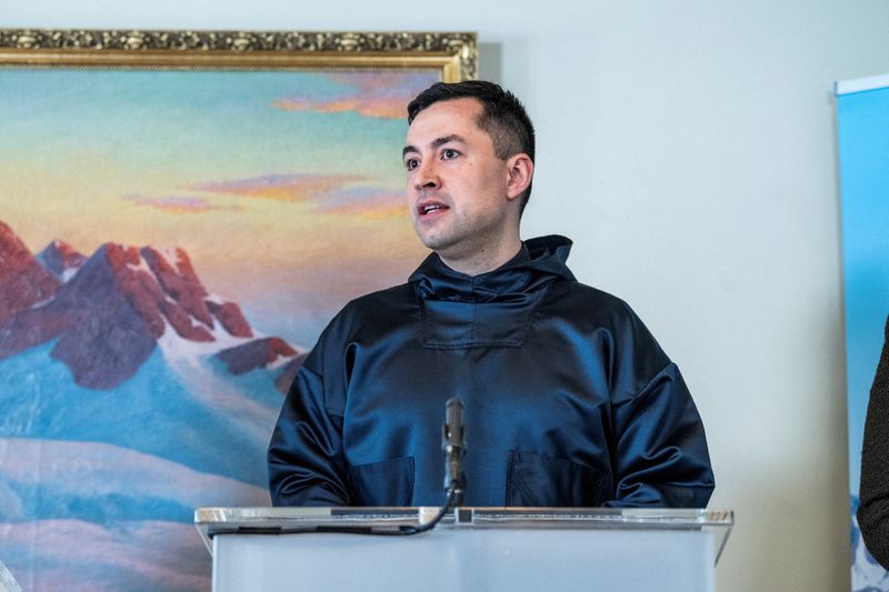 © Reuters. FILE PHOTO: Greenland Prime Minister Mute Bourup Egede  speaks at a press conference during the opening of the European Commission's new office in Nuuk, Greenland, March 15, 2024. Ritzau Scanpix/Leiff Josefsen via REUTERS/File Photo