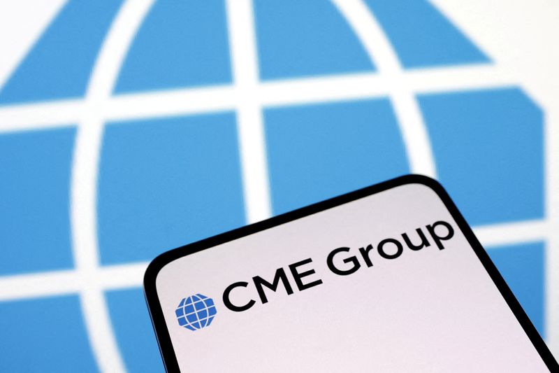 © Reuters. FILE PHOTO: CME Group Inc logo is seen displayed in this illustration taken April 10, 2023. REUTERS/Dado Ruvic/Illustration/File Photo