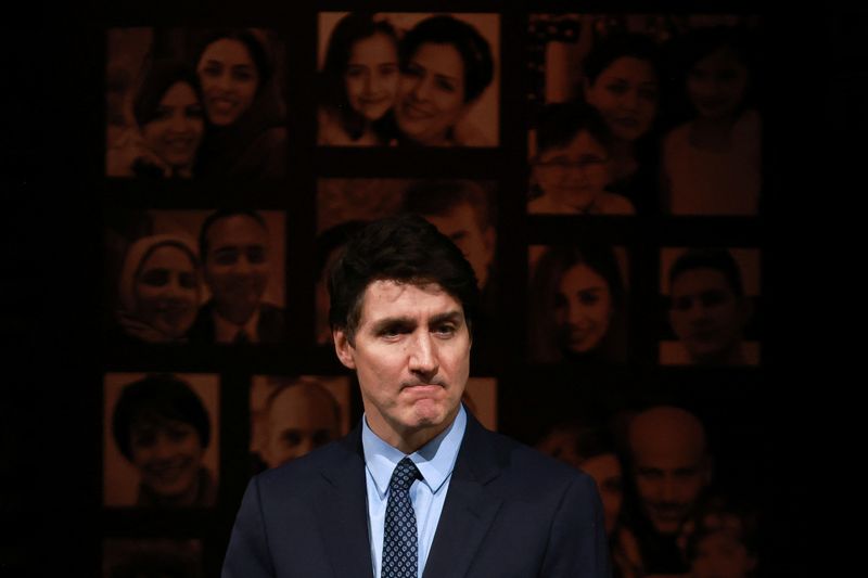 &copy; Reuters. FILE PHOTO: Canada's Prime Minister Justin Trudeau attends a memorial service for victims on the 5th anniversary of Ukraine International Airlines flight PS-752 in Richmond Hill, Ontario, Canada January 8, 2025.  REUTERS/Carlos Osorio/File Photo