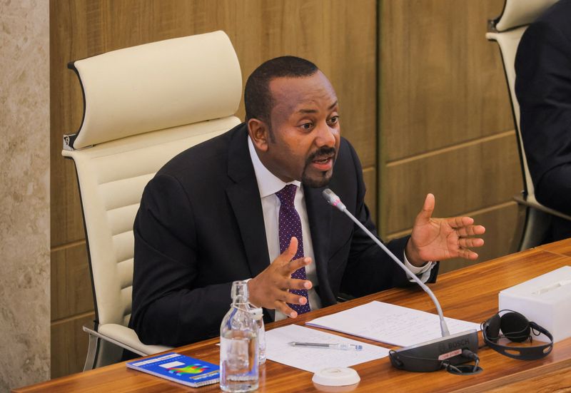 &copy; Reuters. FILE PHOTO: Ethiopia's Prime Minister Abiy Ahmed addresses parliament members on the current situation of the country at the Parliament Building in Addis Ababa, Ethiopia October 31, 2024. REUTERS/Tiksa Negeri/File Photo