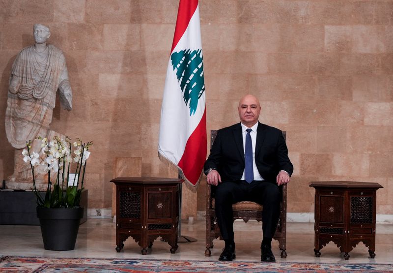 &copy; Reuters. FILE PHOTO: Lebanon's army chief Joseph Aoun sits at the presidential palace, after he was elected as the country's President, in Baabda, Lebanon, January 9, 2025. REUTERS/Mohammed Yassin/File Photo