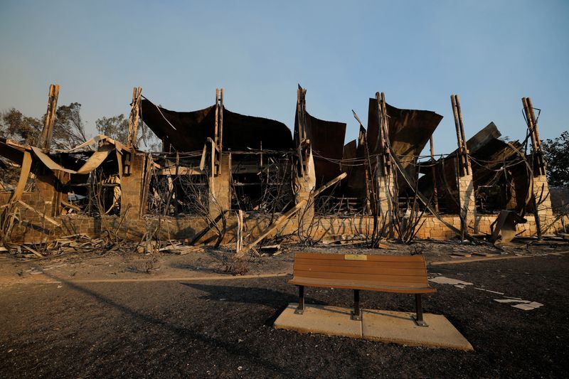 &copy; Reuters. Remains of the Palisades Branch Library following the Palisades Fire at the Pacific Palisades neighborhood in Los Angeles, California, U.S. January 10, 2025. REUTERS/Mike Blake      TPX IMAGES OF THE DAY