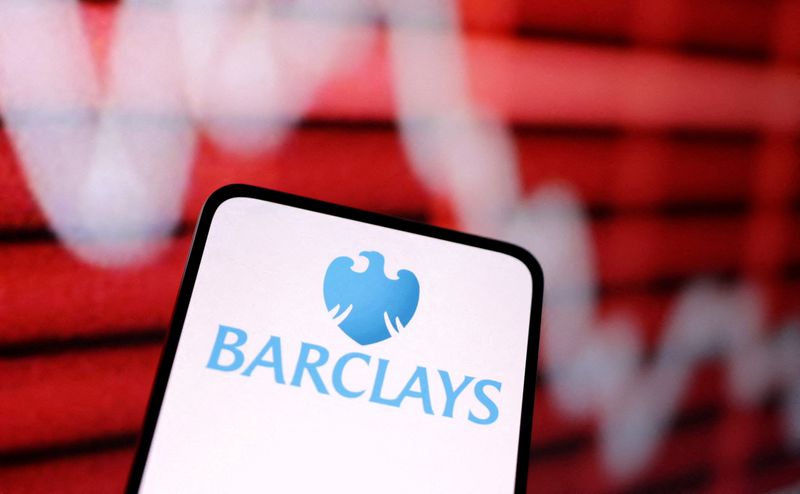 © Reuters. FILE PHOTO: Barclays Bank logo and decreasing stock graph are seen in this illustration taken March 12, 2023. REUTERS/Dado Ruvic/Illustration/File Photo