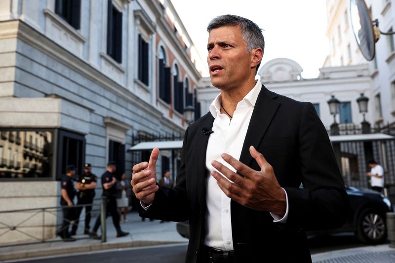 &copy; Reuters. FILE PHOTO: Venezuelan opposition politician Leopoldo Lopez speaks to Reuters outside the Spanish parliament, in the aftermath of disputed Venezuelan elections, in Madrid, Spain, September 10, 2024. REUTERS/Violeta Santos Moura/File Photo