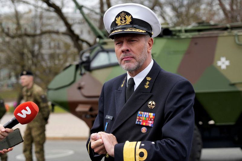 &copy; Reuters. FILE PHOTO: NATO Military Committee Chief Admiral Rob Bauer listens to the media as Latvia celebrates the anniversary of joining the alliance in Riga, Latvia March 28, 2024. REUTERS/Ints Kalnins/File Photo