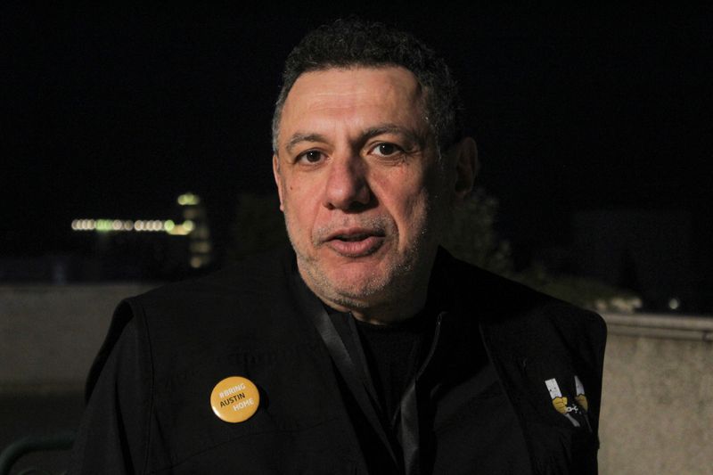 © Reuters. Nizar Zakka president of Hostage Aid Worldwide organization speaks during an interview with Reuters in Damascus, Syria, January 13, 2025. REUTERS/Firas Makdesi