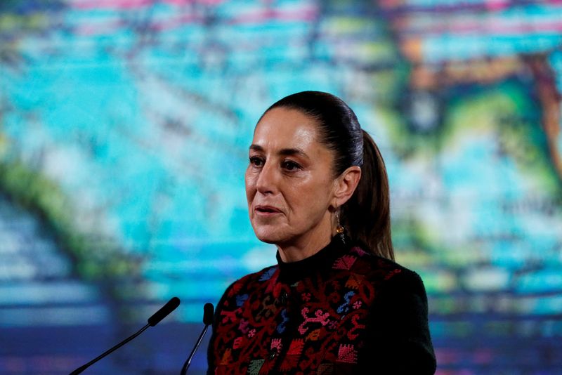 © Reuters. FILE PHOTO: Mexico's President Claudia Sheinbaum speaks during a press conference at the National Palace, in Mexico City, Mexico January 8, 2025. REUTERS/Henry Romero/File Photo