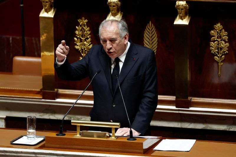 © Reuters. French Prime Minister Francois Bayrou delivers his general policy speech at the National Assembly in Paris, France, January 14, 2025. REUTERS/Benoit Tessier