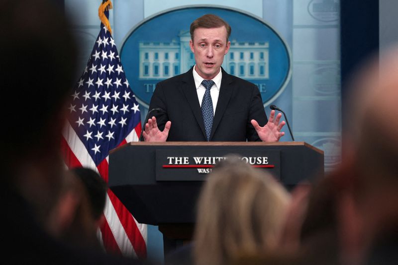 &copy; Reuters. FILE PHOTO: National Security Advisor Jake Sullivan speaks to reporters during a press briefing at the White House in Washington, U.S., Jan. 13, 2025. REUTERS/Evelyn Hockstein/File Photo