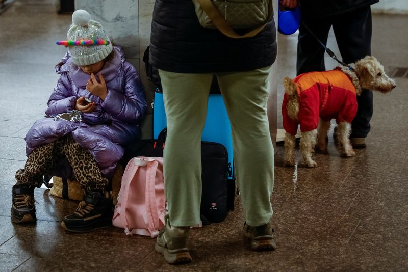 © Reuters. People with their children and pets take shelter at a metro station during a Russian military strike, part of Russia's attack on Ukraine, in kyiv, Ukraine January 15, 2025. REUTERS /Alina Smutko