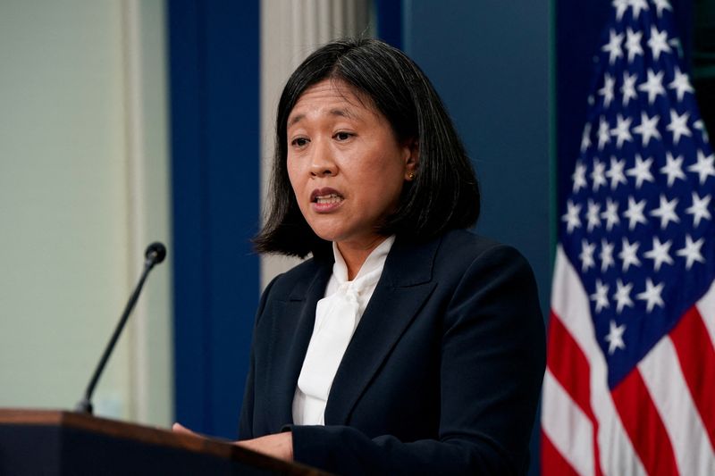 © Reuters. FILE PHOTO: U.S. Trade Representative Katherine Tai speaks during a press briefing at the White House in Washington, U.S., May 14, 2024. REUTERS/Elizabeth Frantz/File Photo