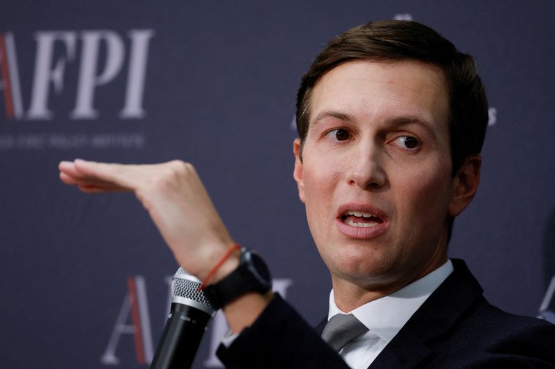 &copy; Reuters. FILE PHOTO: Jared Kushner, former senior advisor to the president during the administration of his father-in-law, former President Donald Trump, speaks about the Abraham Accords during an event at the Trump affiliated America First Policy Institute in Was