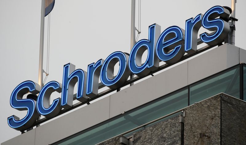 &copy; Reuters. FILE PHOTO: The logo of investment management company Schroders is seen at a branch in Zurich, Swtzerland November 5, 2018.   REUTERS/Arnd Wiegmann/File Photo