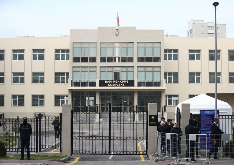 &copy; Reuters. A view shows a courthouse on the day of the trial of former political figures and officials of the breakaway region of Nagorno-Karabakh, accused of various charges, including genocide and war crimes, in Baku, Azerbaijan January 17, 2025. REUTERS/Aziz Kari