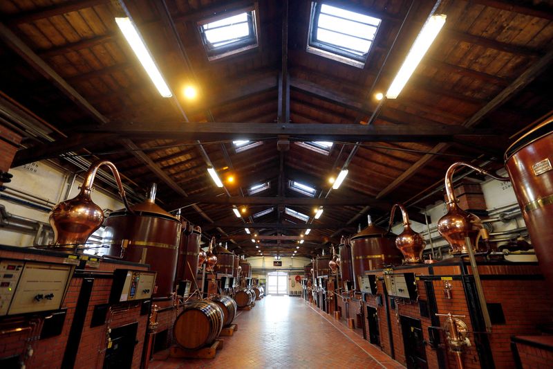 &copy; Reuters. FILE PHOTO: A general view shows the distillery with copper stills, also known as alambics, used for a double distillation process at Courvoisier cognac house in Cognac, southwestern France, February 11, 2015.  REUTERS/Regis Duvignau/File Photo