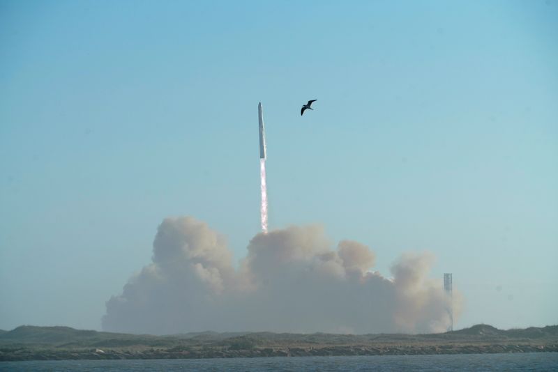 © Reuters. SpaceX's Starship rocket is pictured after liftoff from South Padre Island near Brownsville, Texas, U.S. January 16, 2025. REUTERS/Gabriel V. Cardenas