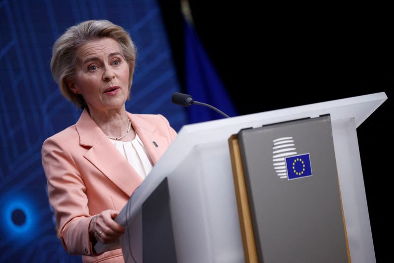 &copy; Reuters. Presidente da Comissão Europeia, Ursula von der Leyen, durante entrevista coletiva em Bruxelasn03/02/2025 REUTERS/Johanna Geron