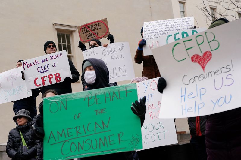 US consumer finance watchdog workers protest Musk’s DOGE