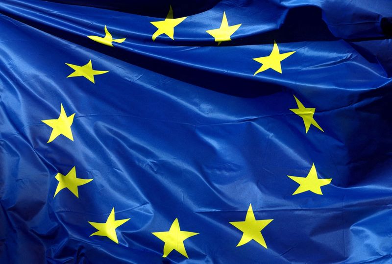&copy; Reuters. Bandeira da União Europeia na sede da Comissão Europeia, em Bruxelas, na Bélgican01/02/2023nREUTERS/Yves Herman