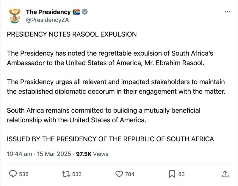 US expels South Africa's ambassador, calling him 'race-baiting' Trump hater